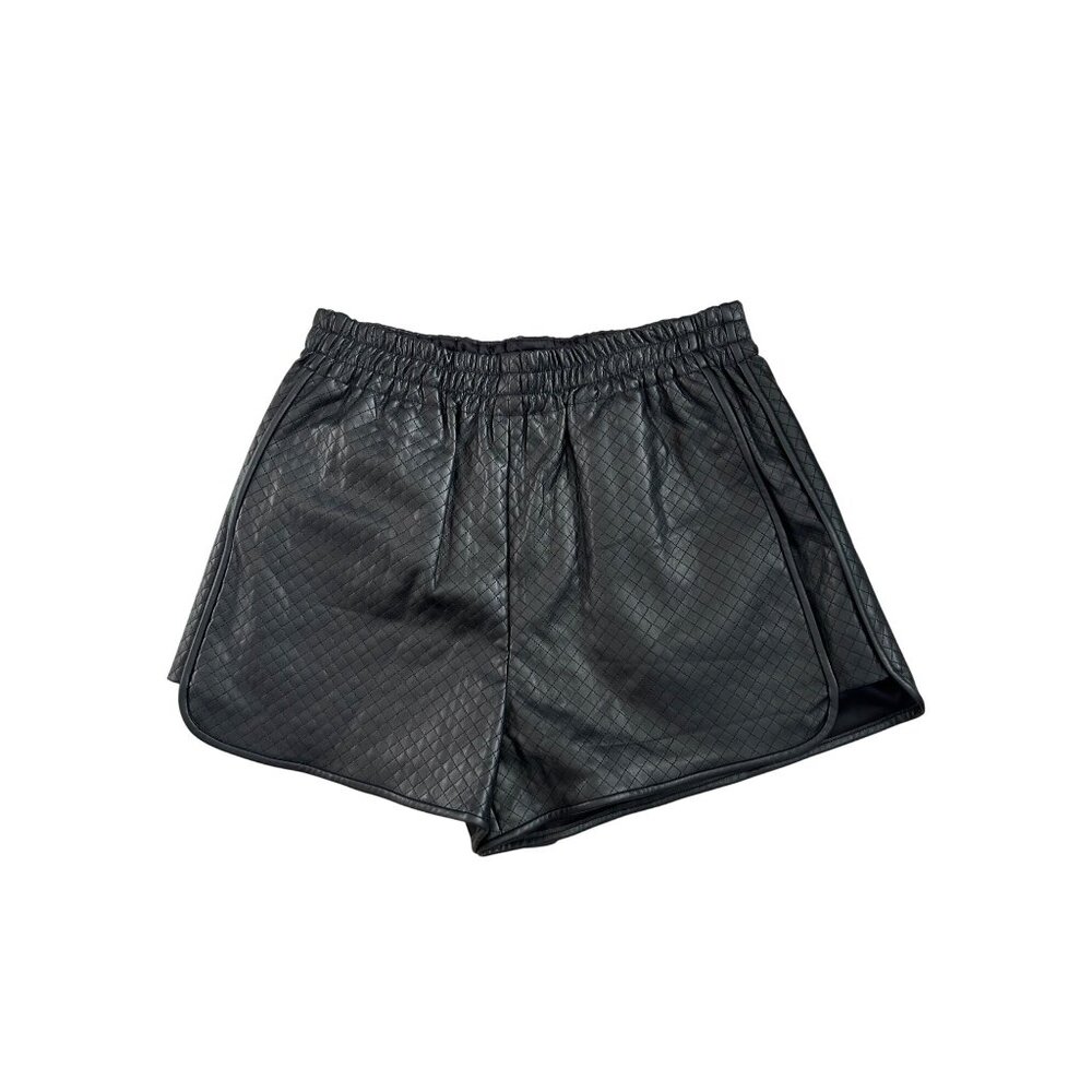 Goelia Womens Black Sz Large Quilted Faux Leather Shorts With Elastic Waistband